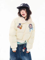 Vintage Faux Fur Collar Cropped Padded Jacket   OL2101