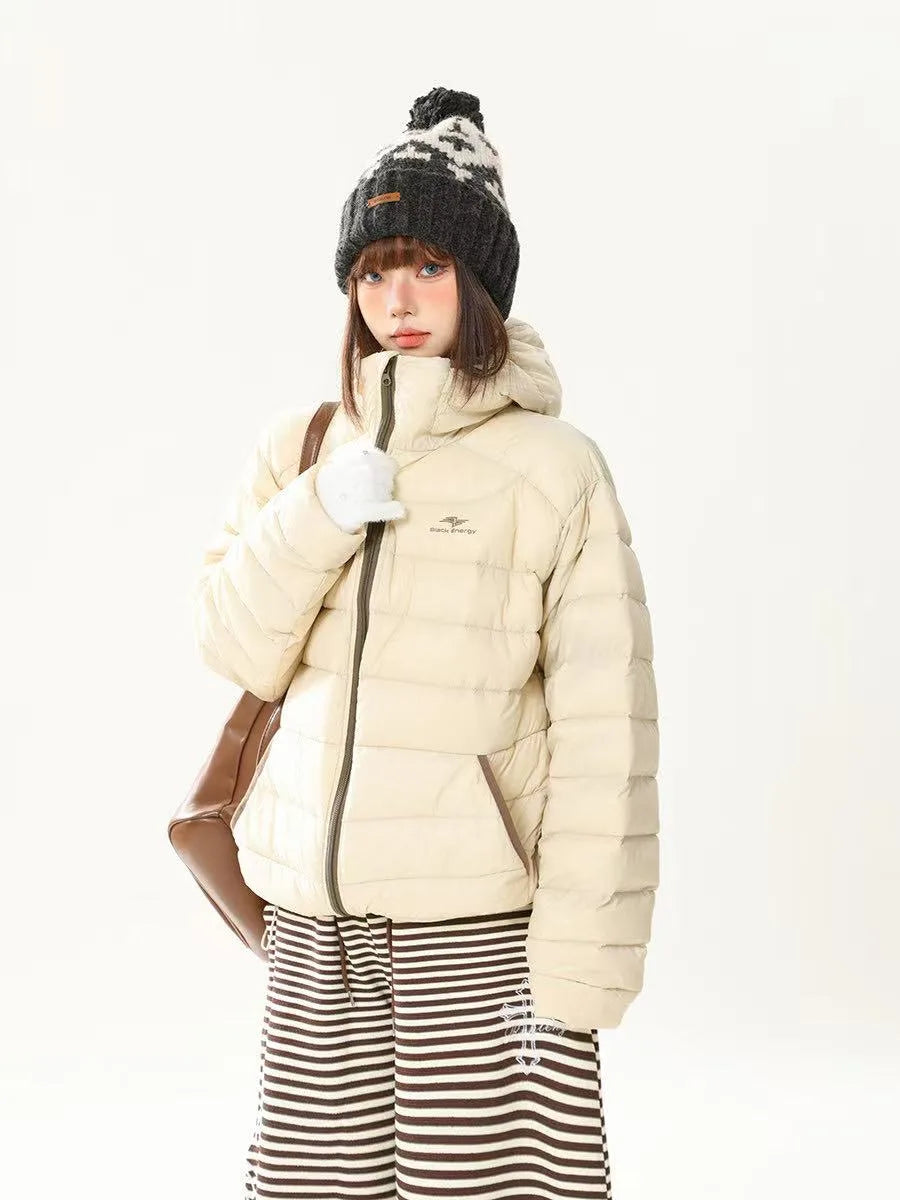 Retro Lightweight Quilted Down Hoodie   OL2104