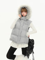Star Print Detachable Fur Hood Puffer Jacket   OL2103