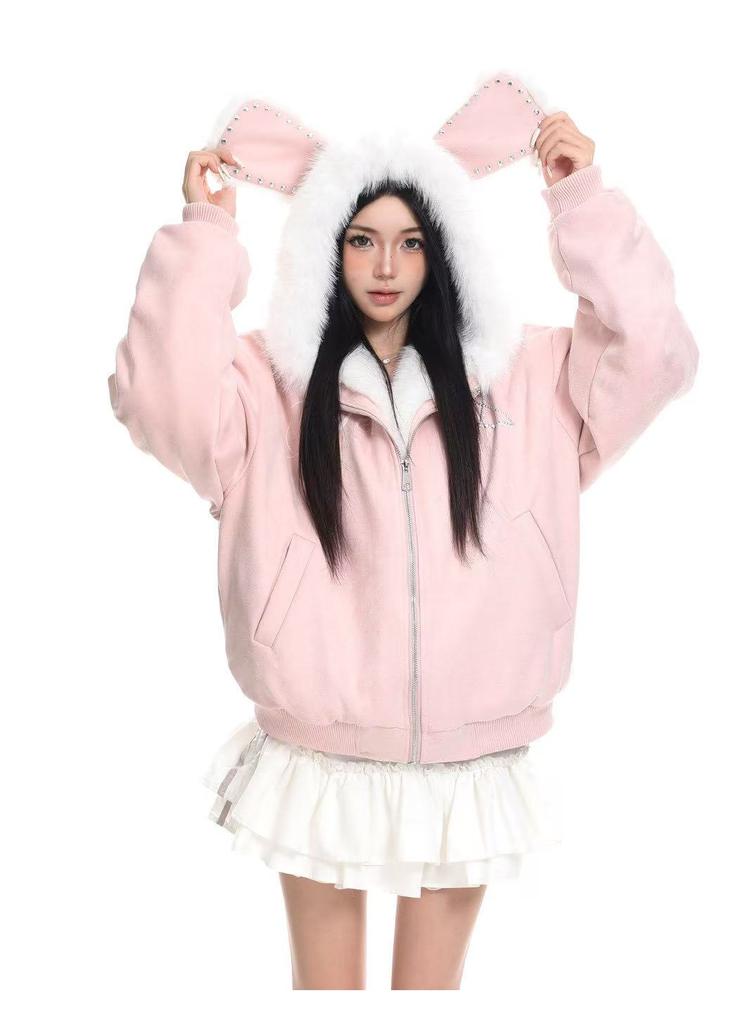Hooded Bunny Ear Vintage Jacket   OL2108