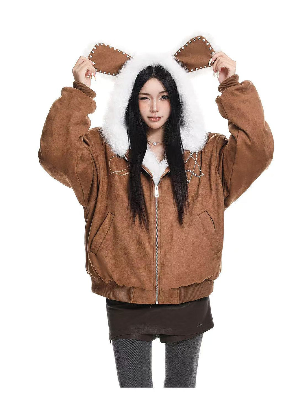 Hooded Bunny Ear Vintage Jacket   OL2108