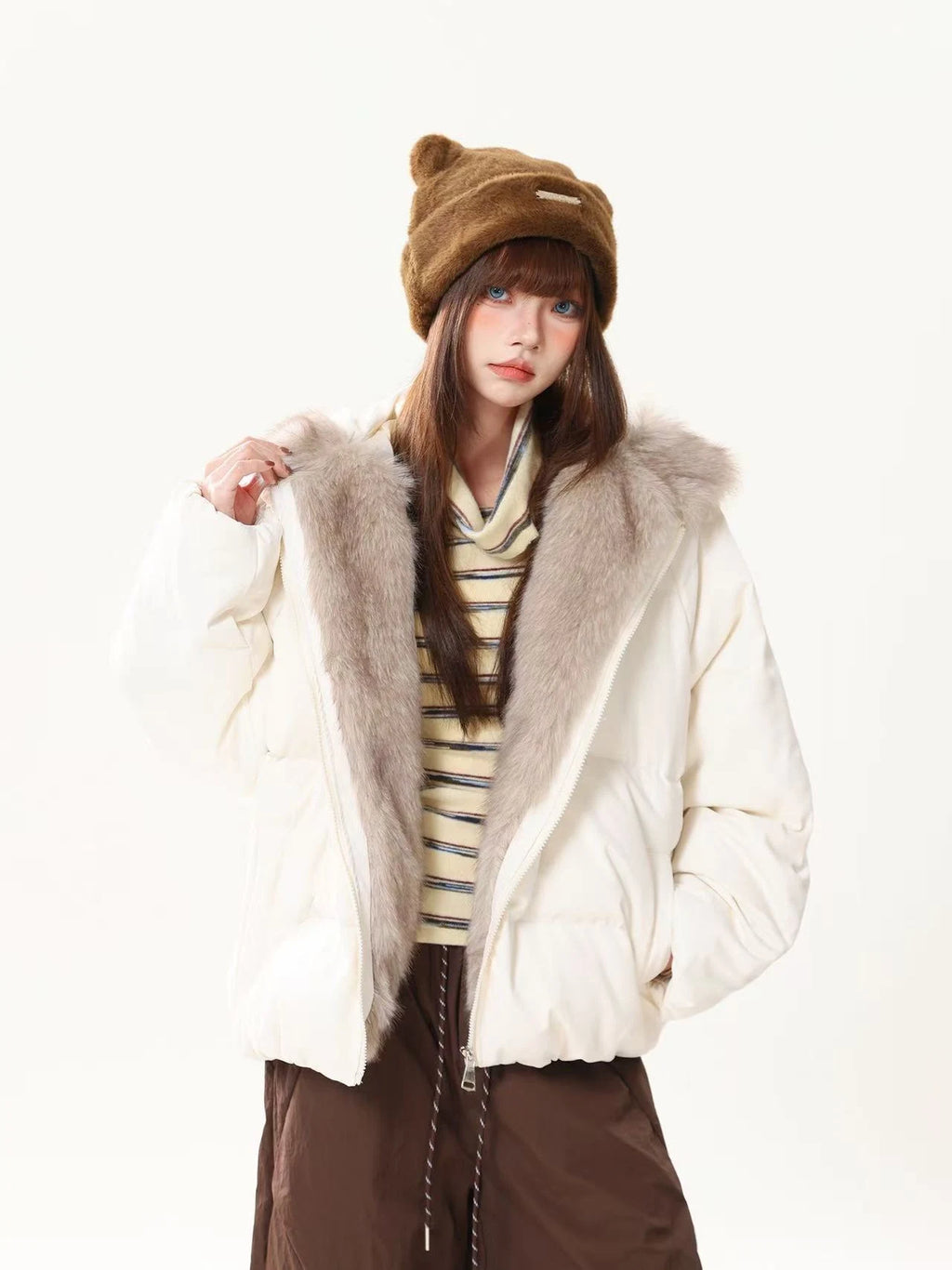 Bunny Ear Hooded Down Jacket   OL2109