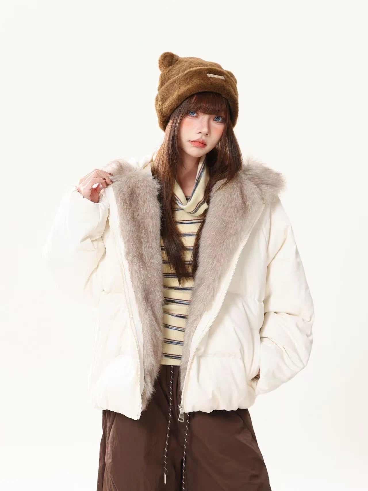 Bunny Ear Hooded Down Jacket   OL2109