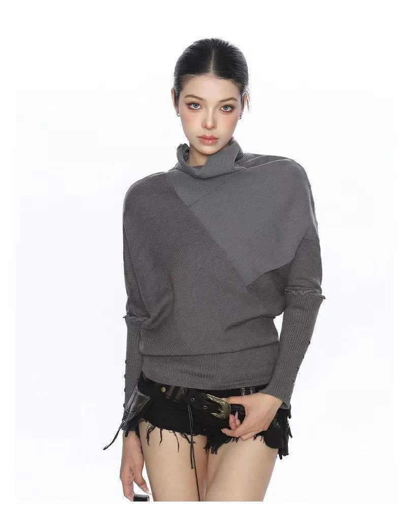 Asymmetric Mock Neck Batwing Top   oliviroa オリヴィオラ