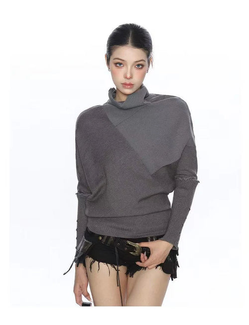 Asymmetric Mock Neck Batwing Top   oliviroa オリヴィオラ