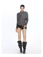 Asymmetric Mock Neck Batwing Top   OL2111