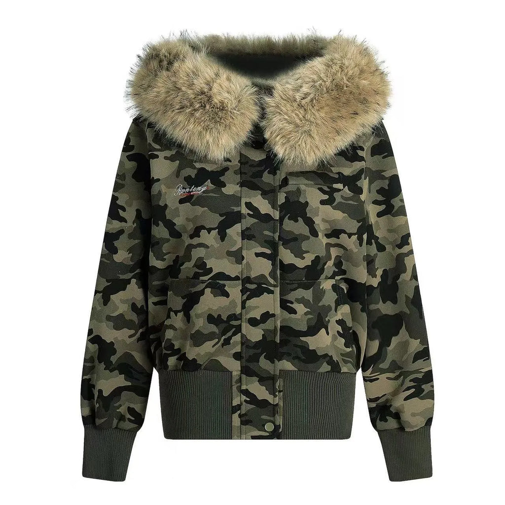 Retro Camouflage Hooded Short Jacket   OL2112