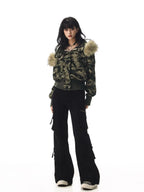 Retro Camouflage Hooded Short Jacket   OL2112