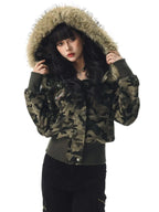 Retro Camouflage Hooded Short Jacket   OL2112