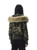 Retro Camouflage Hooded Short Jacket   OL2112