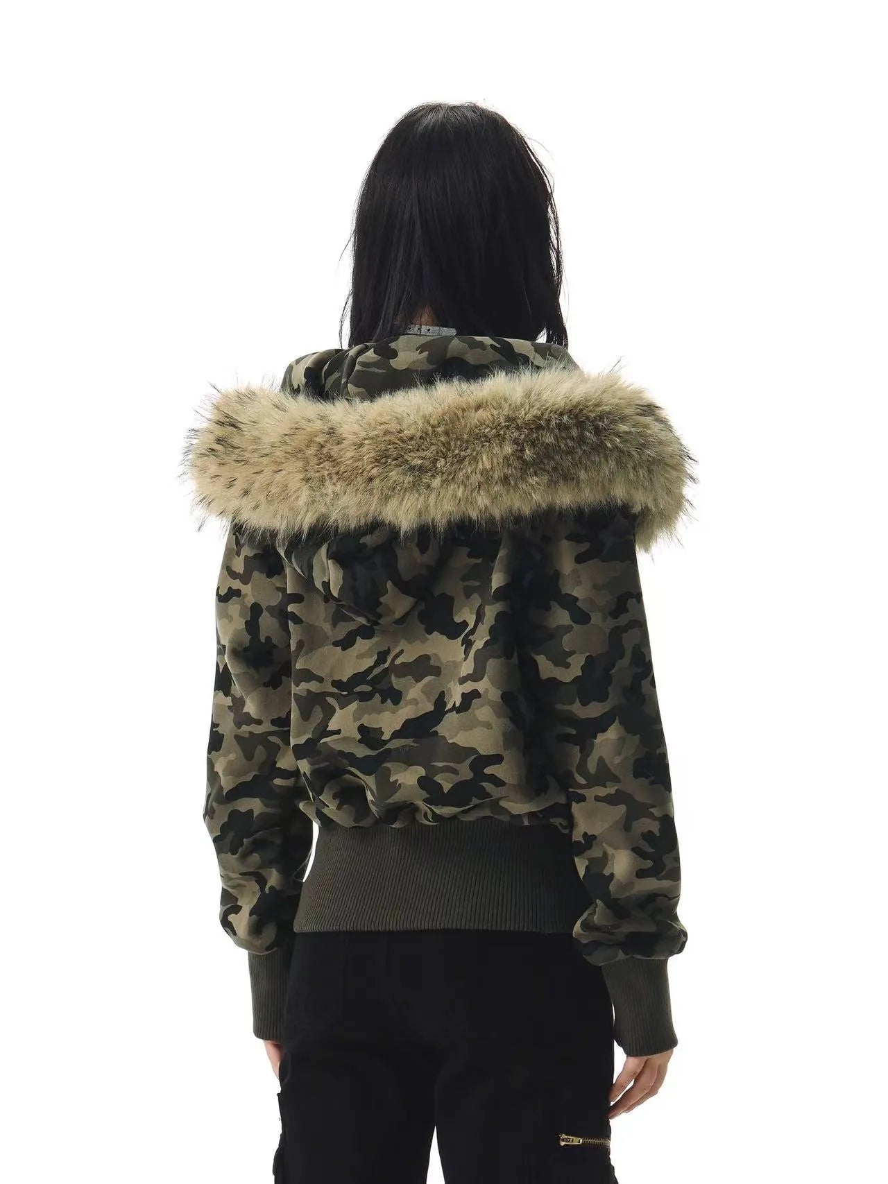 Retro Camouflage Hooded Short Jacket   OL2112