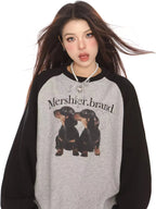 Retro Colorblock Dog Raglan Sweatshirt   OL2113