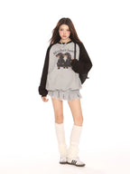 Retro Colorblock Dog Raglan Sweatshirt   OL2113