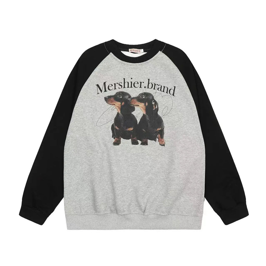 Retro Colorblock Dog Raglan Sweatshirt   OL2113