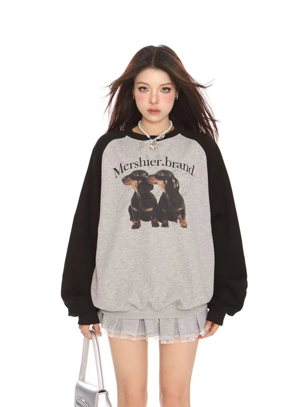 Retro Colorblock Dog Raglan Sweatshirt   oliviroa オリヴィオラ