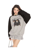 Retro Colorblock Dog Raglan Sweatshirt   OL2113