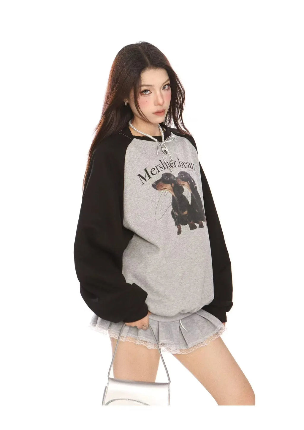 Retro Colorblock Dog Raglan Sweatshirt   OL2113