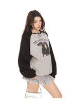 Retro Colorblock Dog Raglan Sweatshirt   OL2113