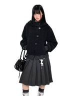 Plaid Buttoned Hooded Short Coat   OL2114