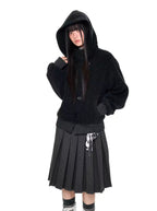 Plaid Buttoned Hooded Short Coat   OL2114