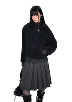 Plaid Buttoned Hooded Short Coat   OL2114