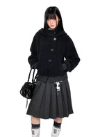 Plaid Buttoned Hooded Short Coat   OL2114