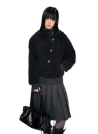 Plaid Buttoned Hooded Short Coat   OL2114