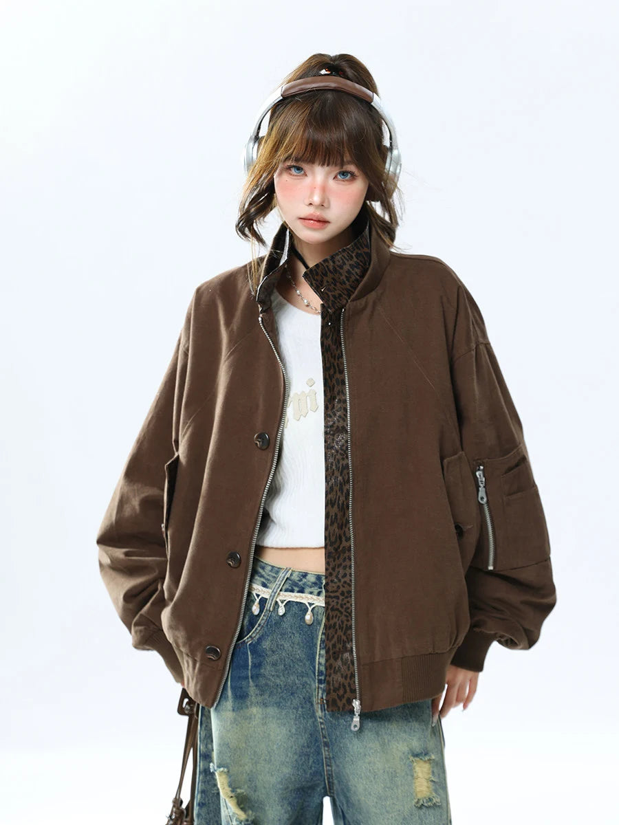 Layered Leopard Panel Vintage Jacket   OL2107