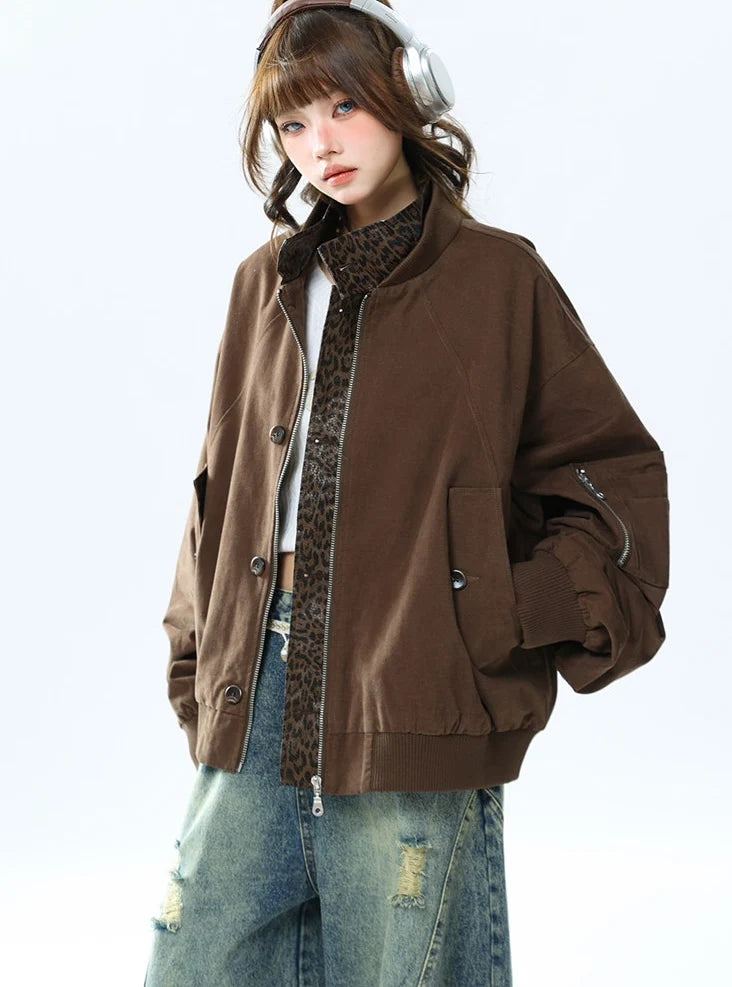 Layered Leopard Panel Vintage Jacket   OL2107