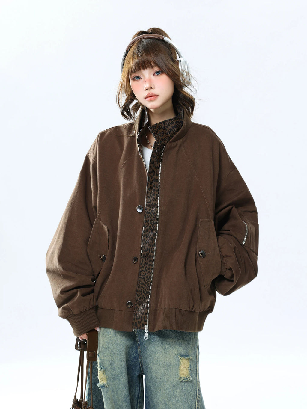 Layered Leopard Panel Vintage Jacket   OL2107