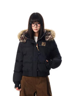 Vintage Faux Fur Hooded Puffer Jacket   OL2117