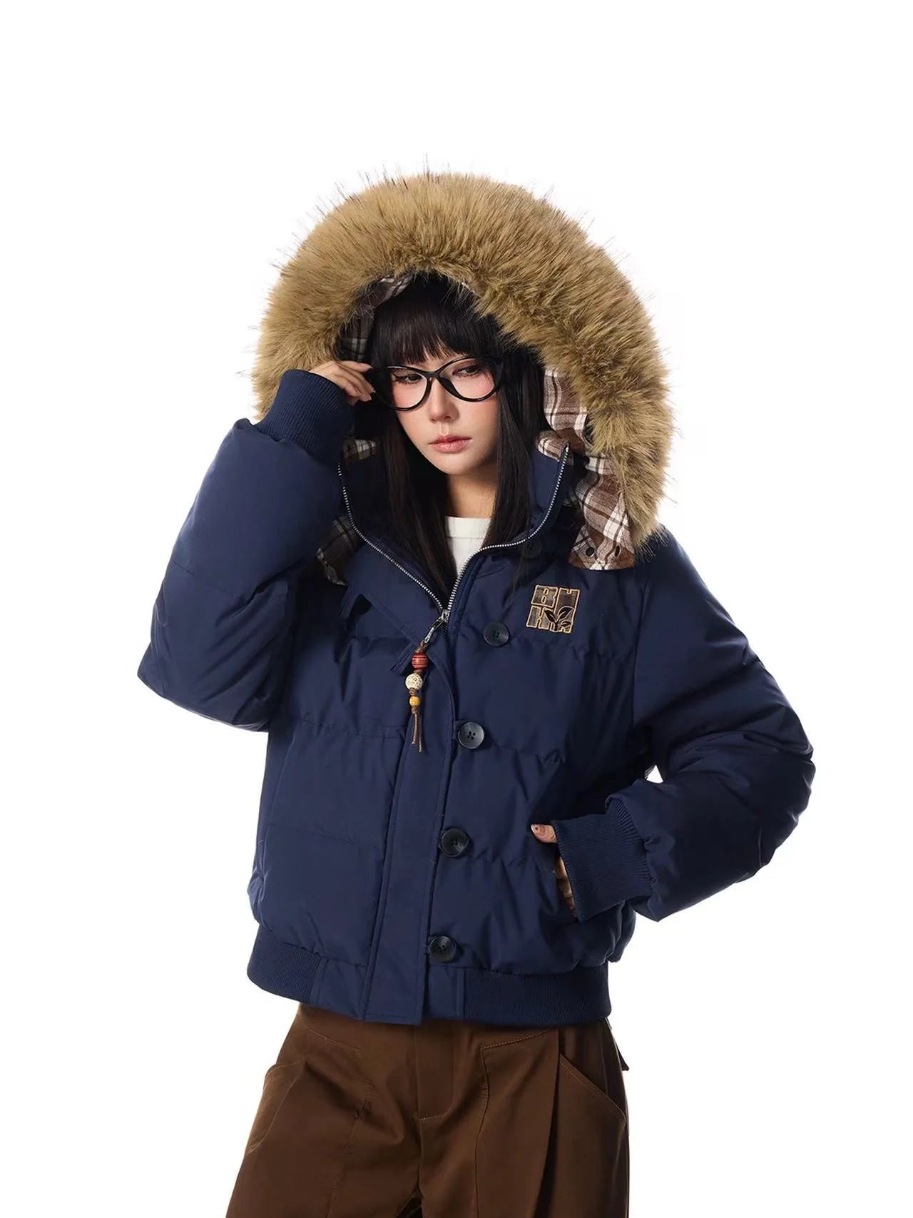 Vintage Faux Fur Hooded Puffer Jacket   OL2117