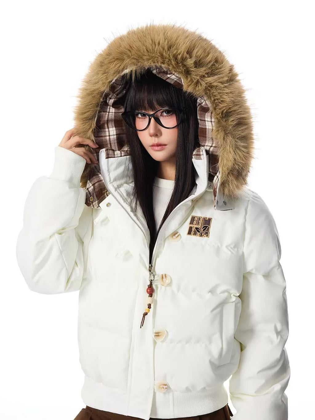 Vintage Faux Fur Hooded Puffer Jacket   OL2117