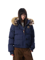 Vintage Faux Fur Hooded Puffer Jacket   OL2117