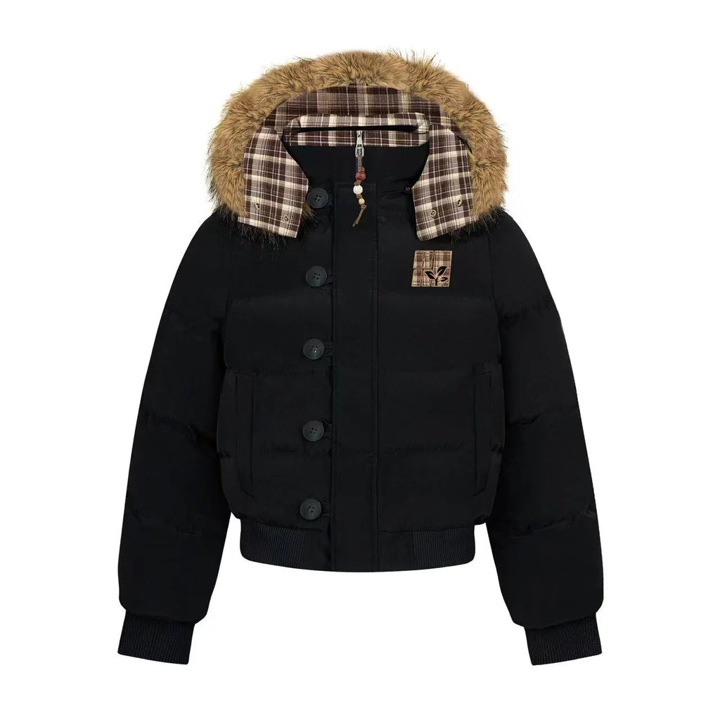 Vintage Faux Fur Hooded Puffer Jacket   OL2117