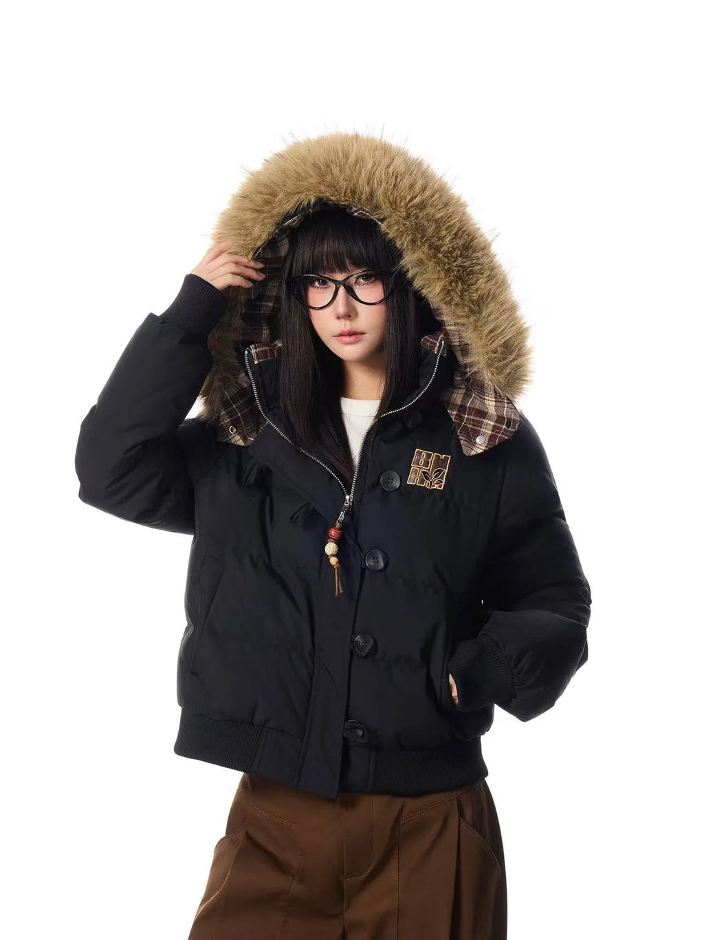 Vintage Faux Fur Hooded Puffer Jacket   OL2117