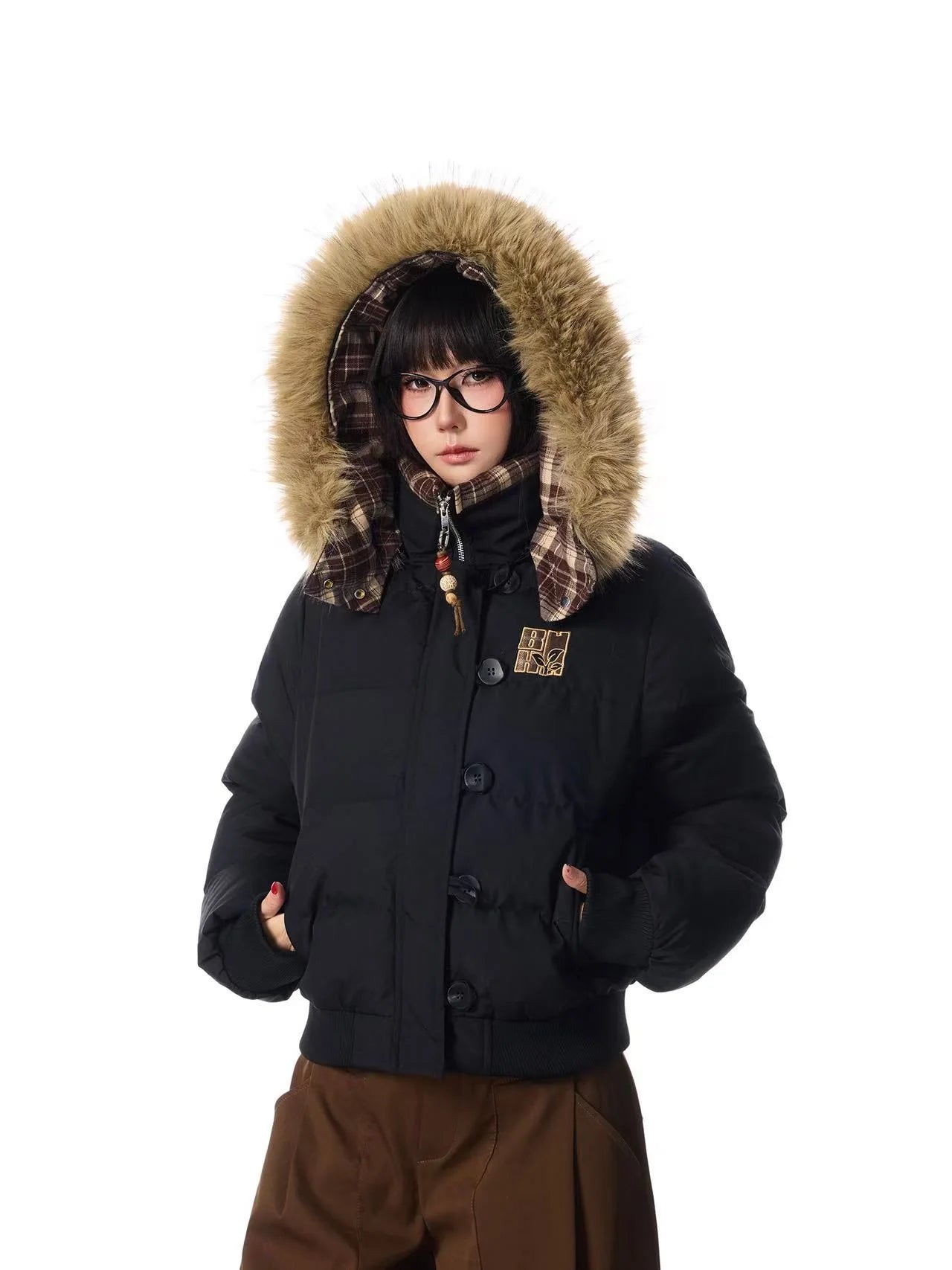 Vintage Faux Fur Hooded Puffer Jacket   OL2117