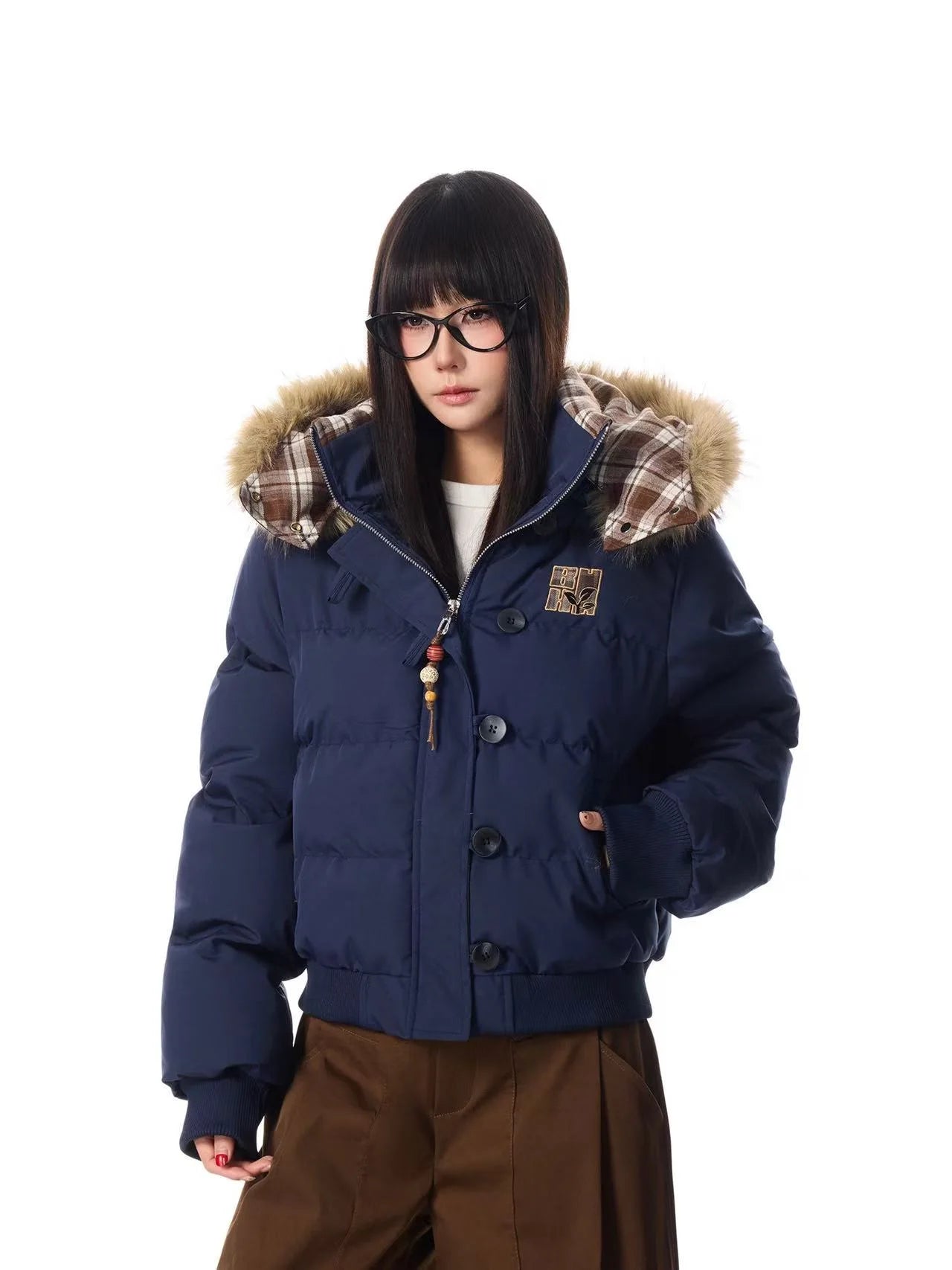 Vintage Faux Fur Hooded Puffer Jacket   OL2117