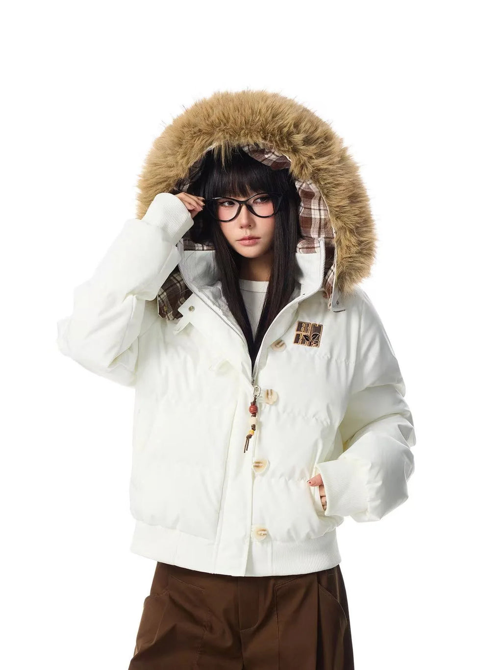 Vintage Faux Fur Hooded Puffer Jacket   OL2117