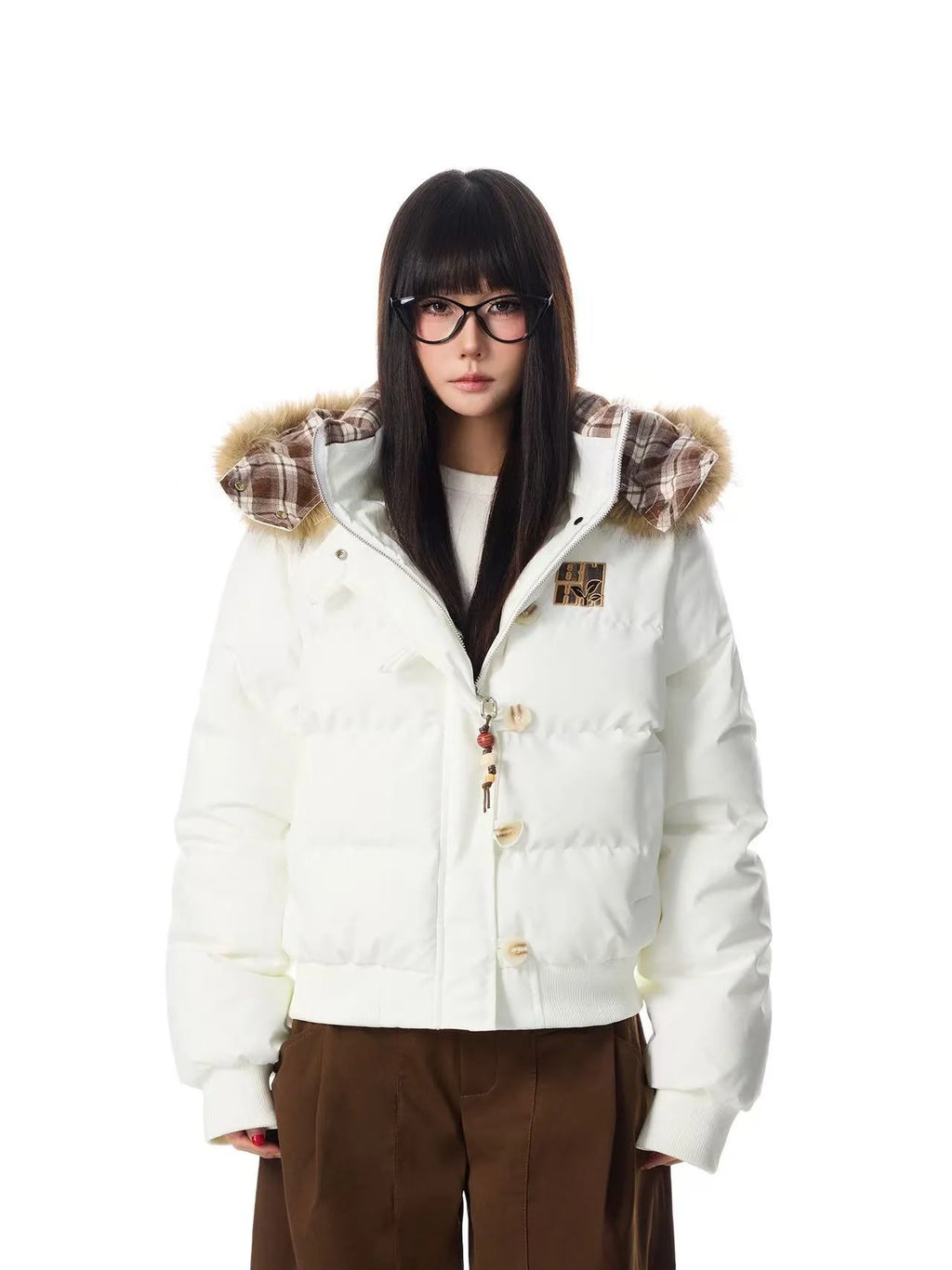 Vintage Faux Fur Hooded Puffer Jacket   OL2117