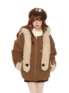 Sweet Faux Fur Scarf Hooded Puffer Jacket   OL2118