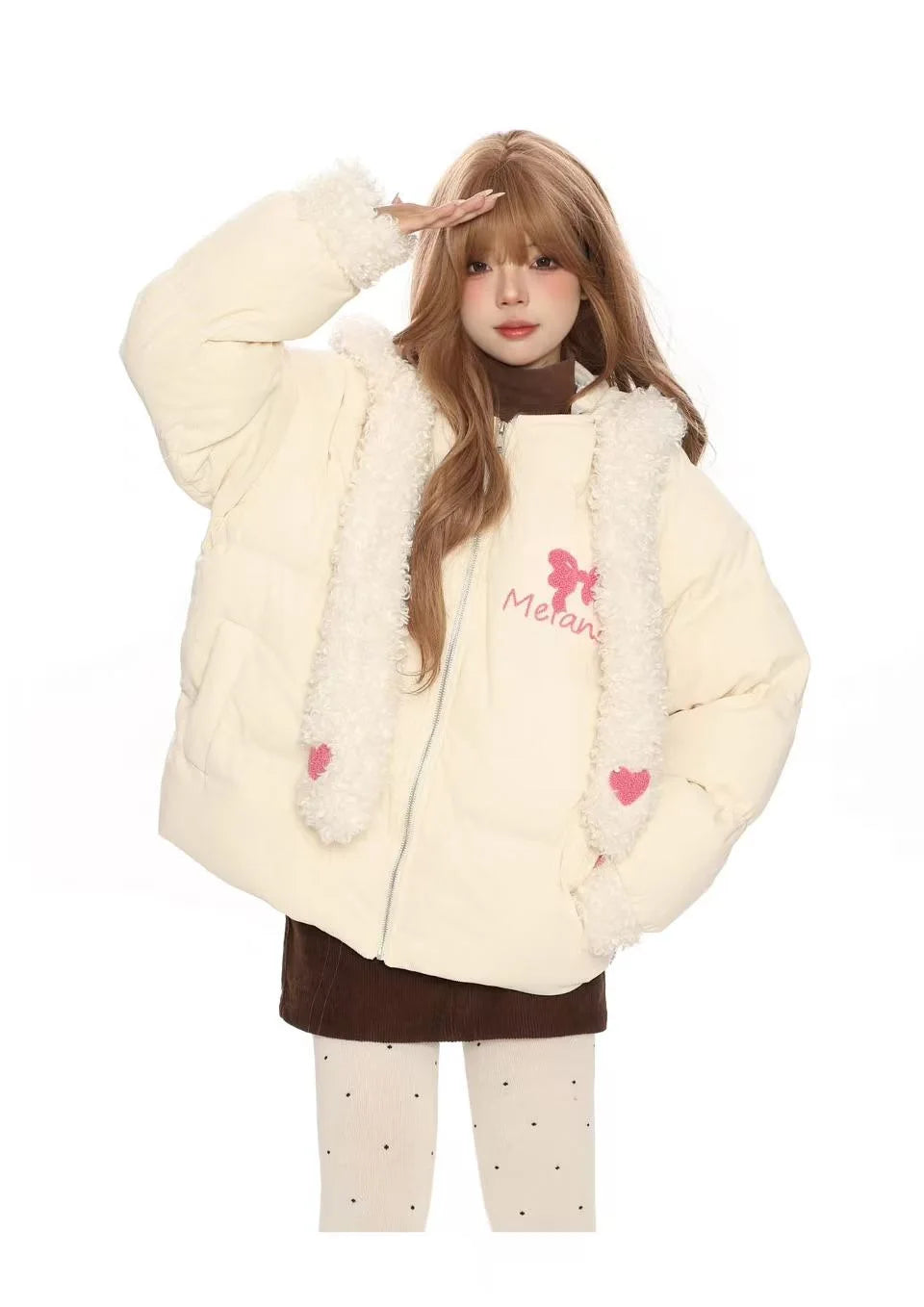 Sweet Faux Fur Scarf Hooded Puffer Jacket   OL2118