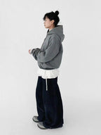 Minimal Embroidered Hooded Zip Cardigan   OL2119