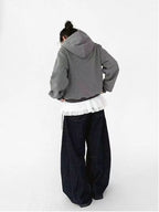 Minimal Embroidered Hooded Zip Cardigan   OL2119