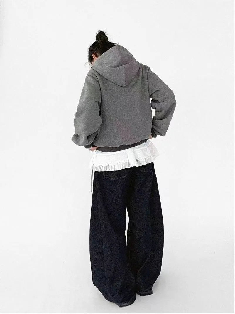 Minimal Embroidered Hooded Zip Cardigan   OL2119