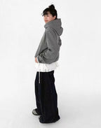 Minimal Embroidered Hooded Zip Cardigan   OL2119