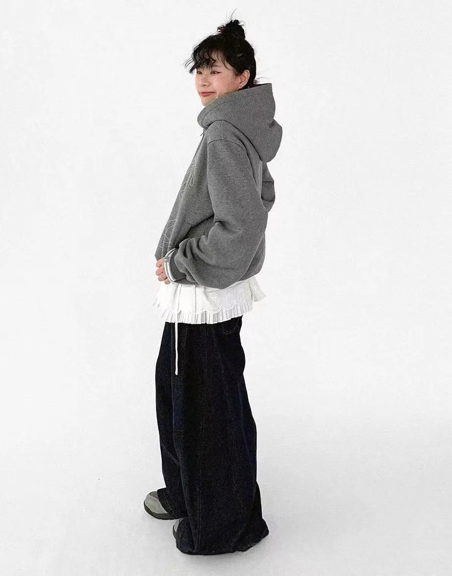 Minimal Embroidered Hooded Zip Cardigan   OL2119