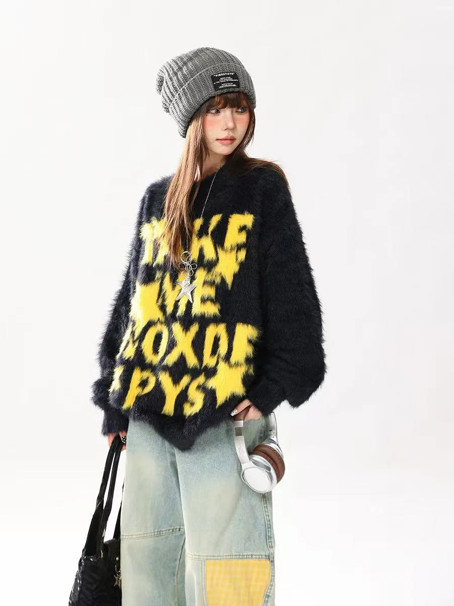 Vintage Letter Jacquard Soft Sweater   oliviroa オリヴィオラ