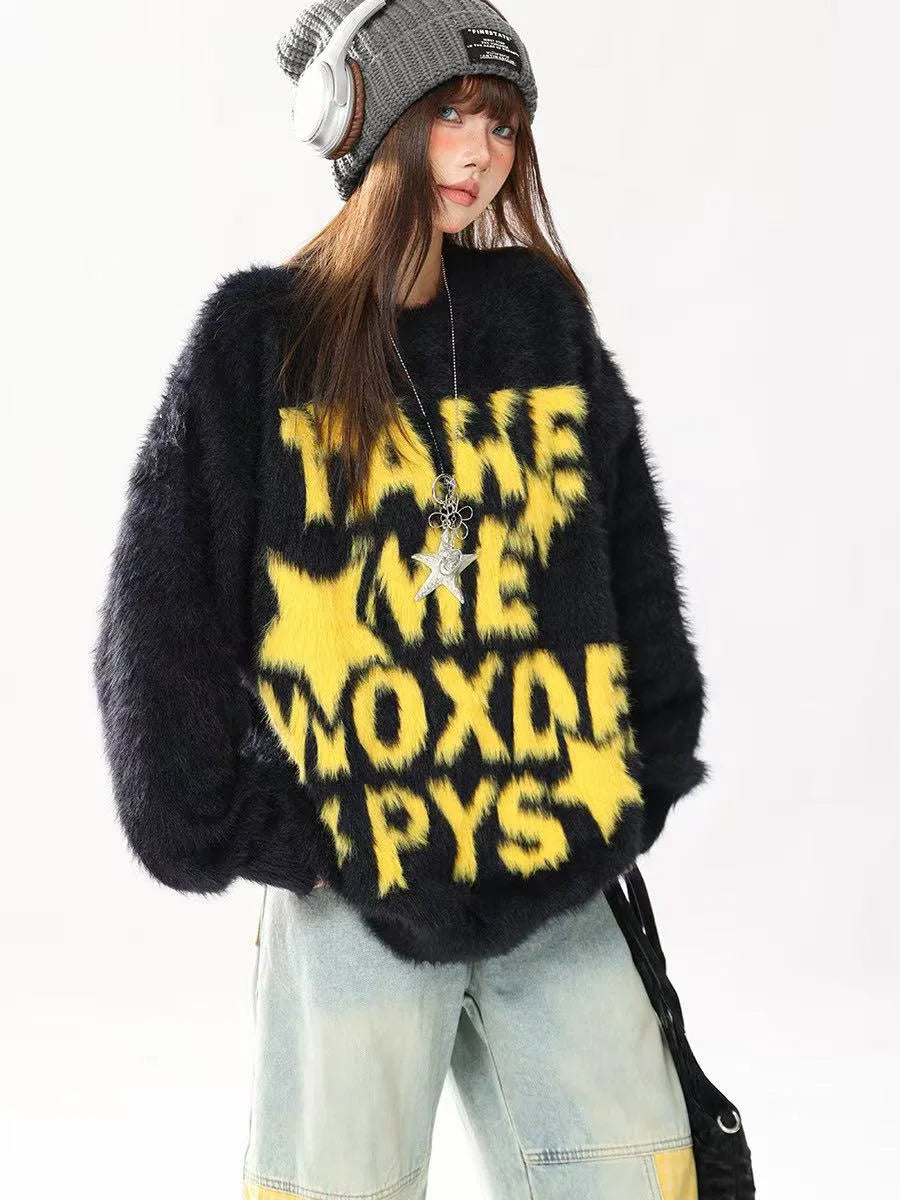 Vintage Letter Jacquard Soft Sweater   OL2120