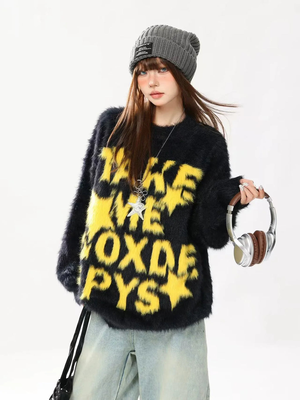 Vintage Letter Jacquard Soft Sweater   OL2120